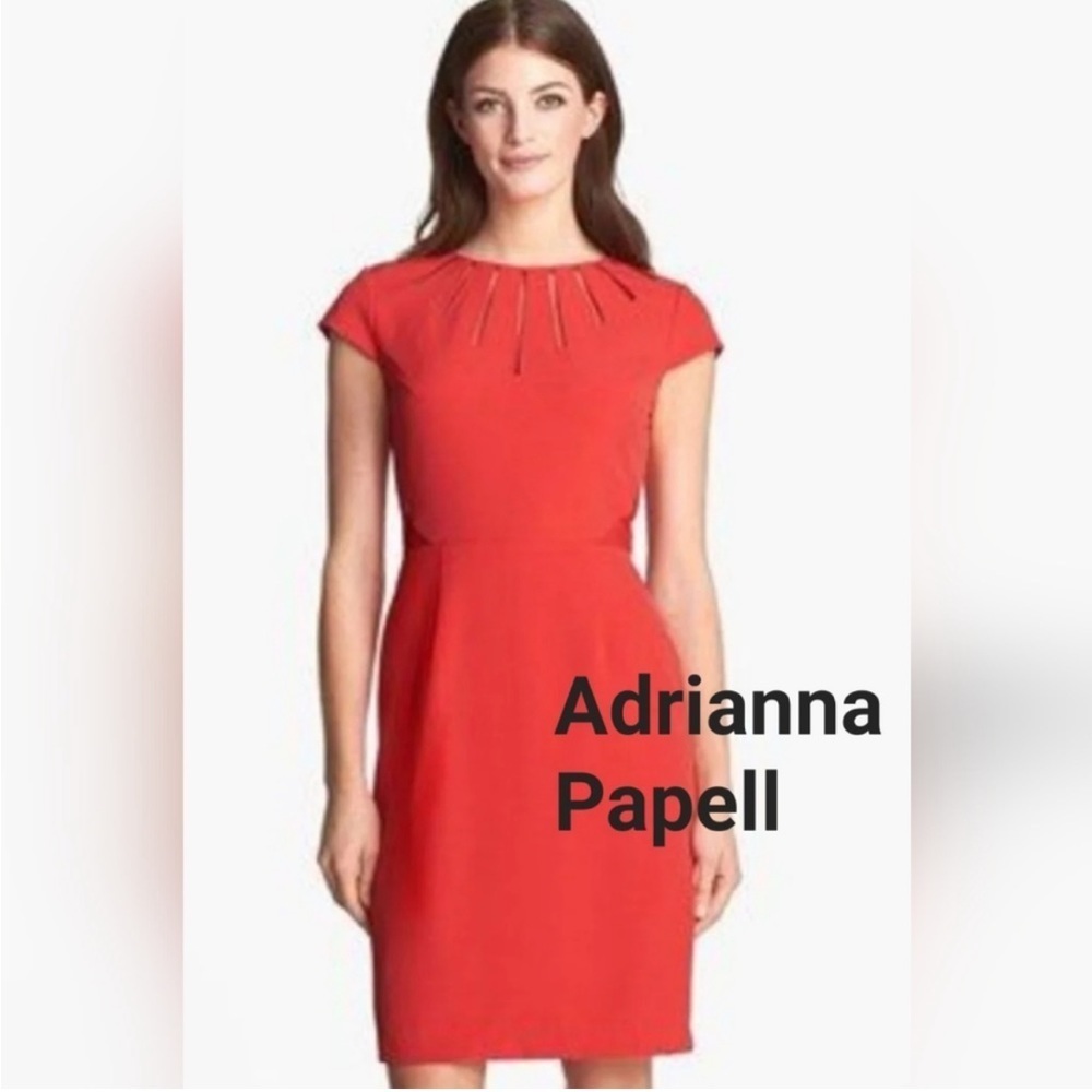 Adrianna Papell Cutout Neck Cap Sleeves Crepe Sheath Red Mini Dress Size 2